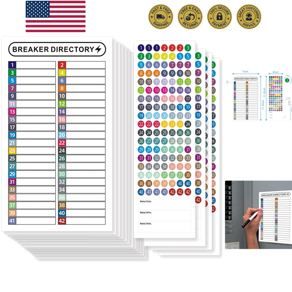 16 Sheets Breaker Panel Labels Electrical Box Sticker Numbers Breaker Panel L...