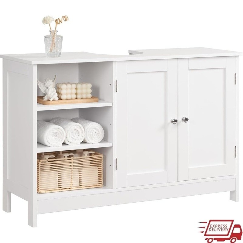 Under Sink Storage Cabinet Adjustable Shelves U-Shaped Cutout Moisture Resistant