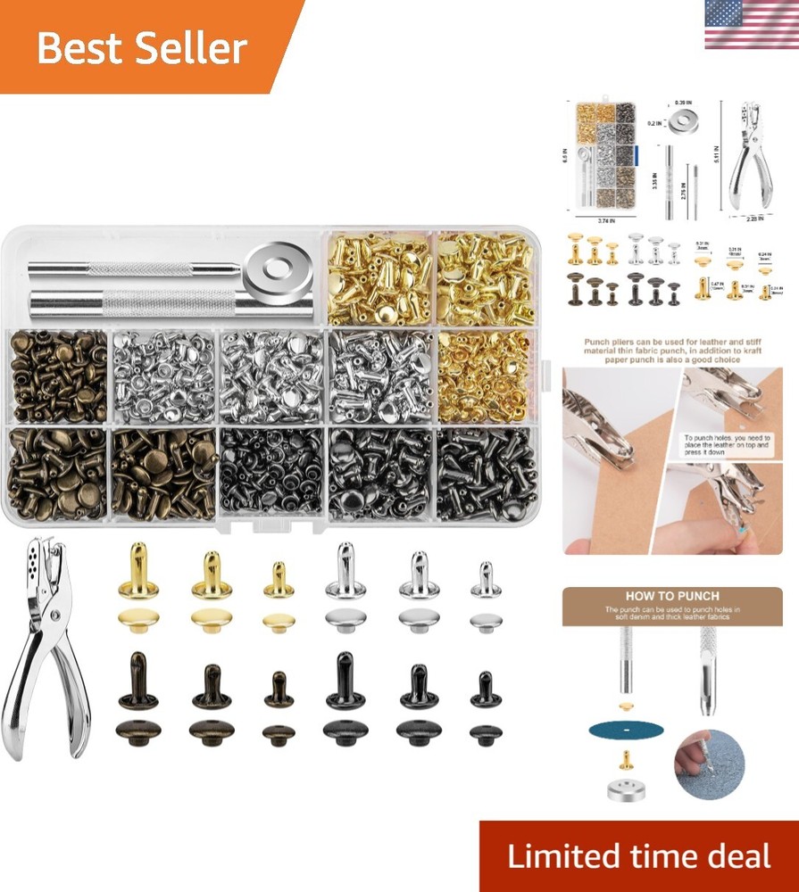 Versatile Leather Rivets Kit - 4 Colors & 3 Sizes Perfect for DIY Projects