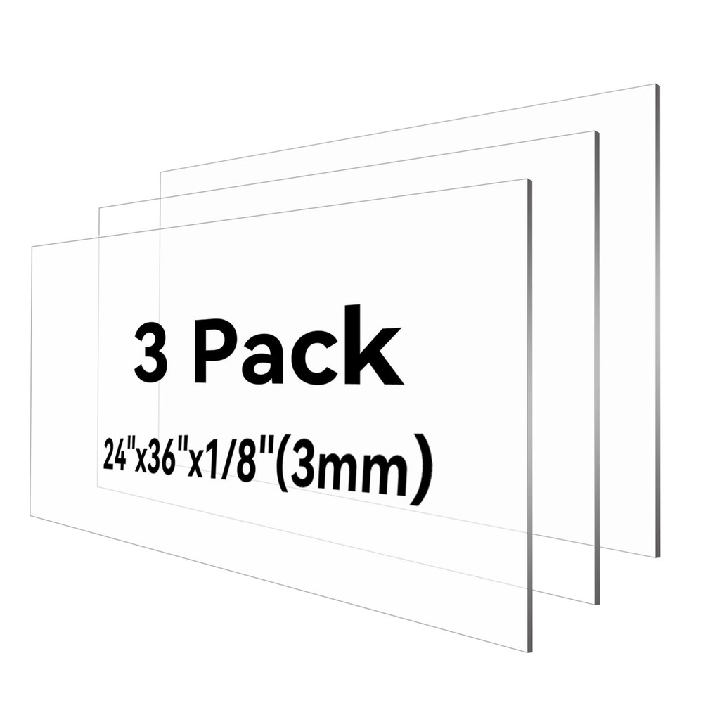 3PACK Plexiglass Sheet 1/8'' Thick 24×36in Clear Acrylic Sheets Plastic Panel