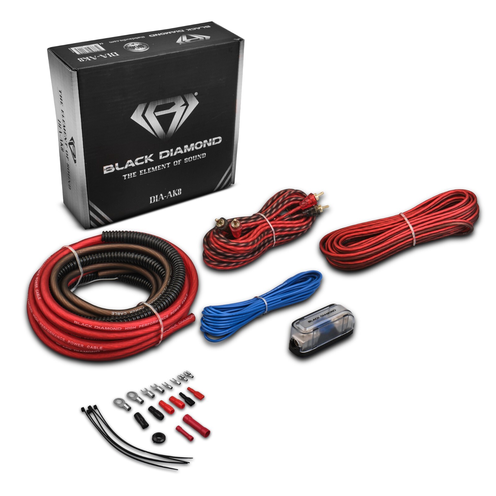Black Diamond DIA-AK8 Amplifier Wiring Kit 8-GA (Up to 840W), Amp Wire Kit