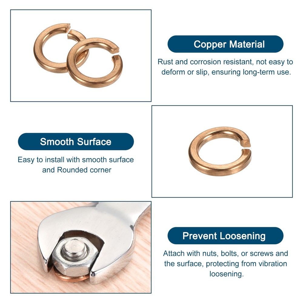 M6 Split Lock Washer, 30Pcs Copper Spring Lock Washers