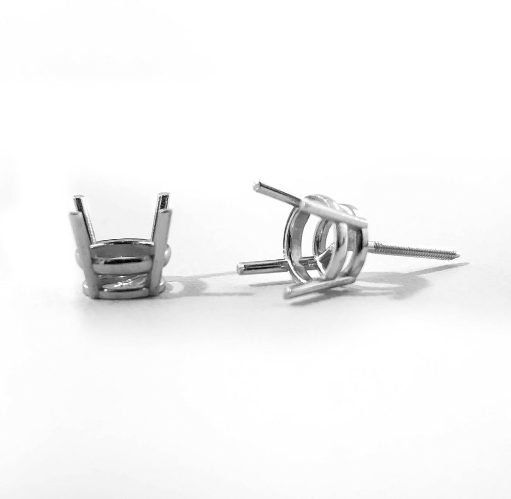 18K White Gold Stud Earring Finding Mounting Setting Round 4-Prong Basket Screw