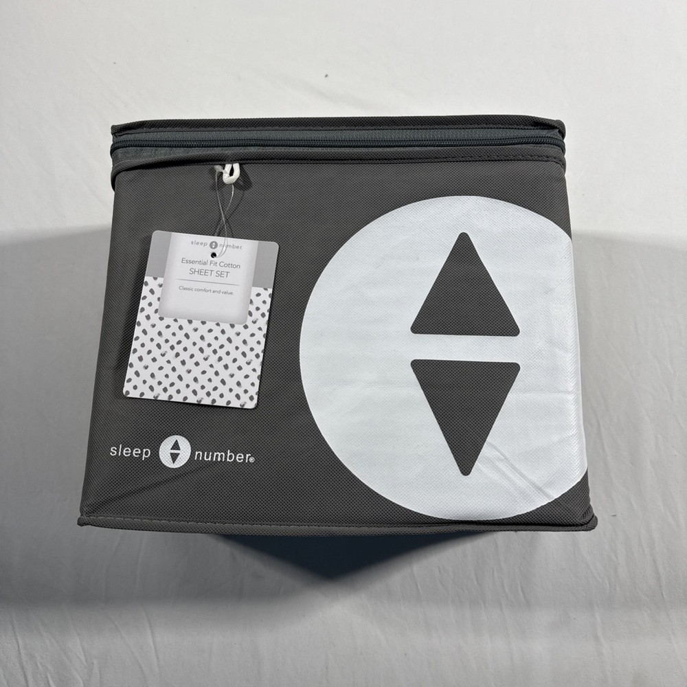 Sleep Number Essential Fit Cotton Sheet Set Light Gray Dot Split Eastern King