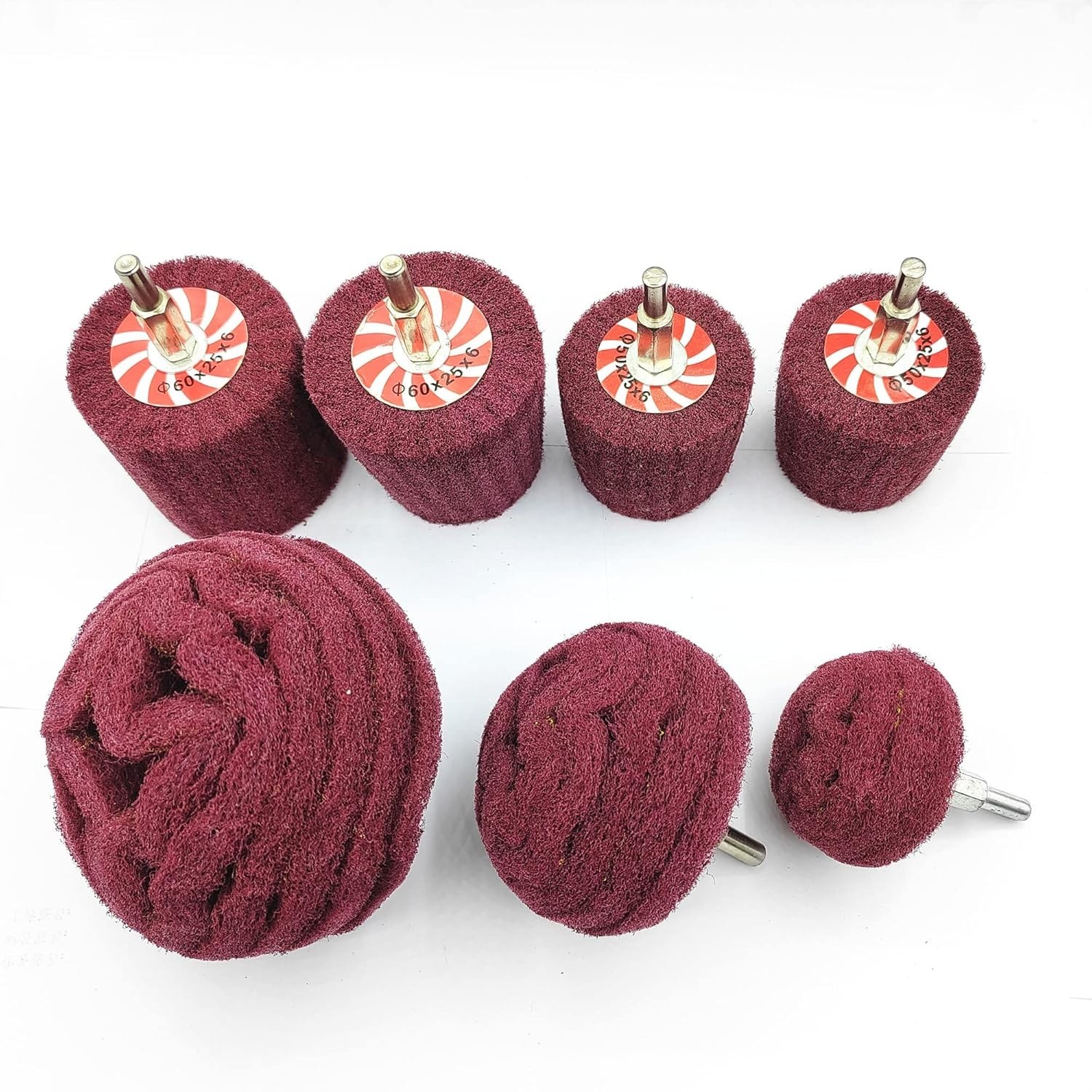 7-Pcs Mixed Set Non Woven Abrasive Buffing Wheels,1/4"Shank Drill for Polishing