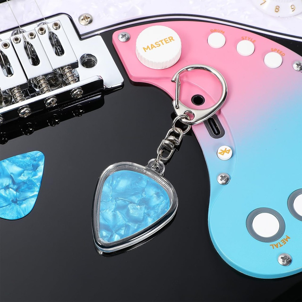 Guitar Pick Holder Keychain Heart Shaped Clear Case for Easy Identification a...