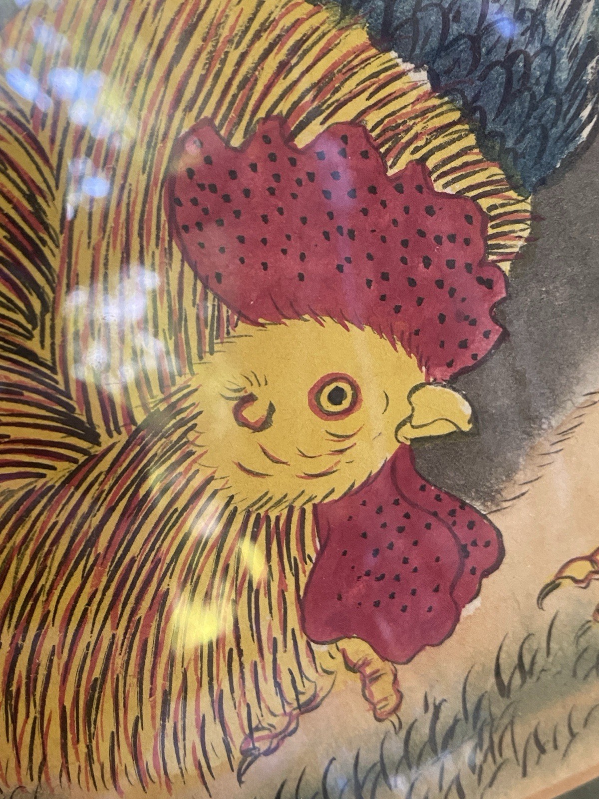 Vintage Asian Rooster & Peony Artwork