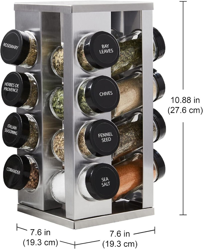 Tiered 16-Jar Spice Rack with Easy Access Rotating Design for Kitchen Counters