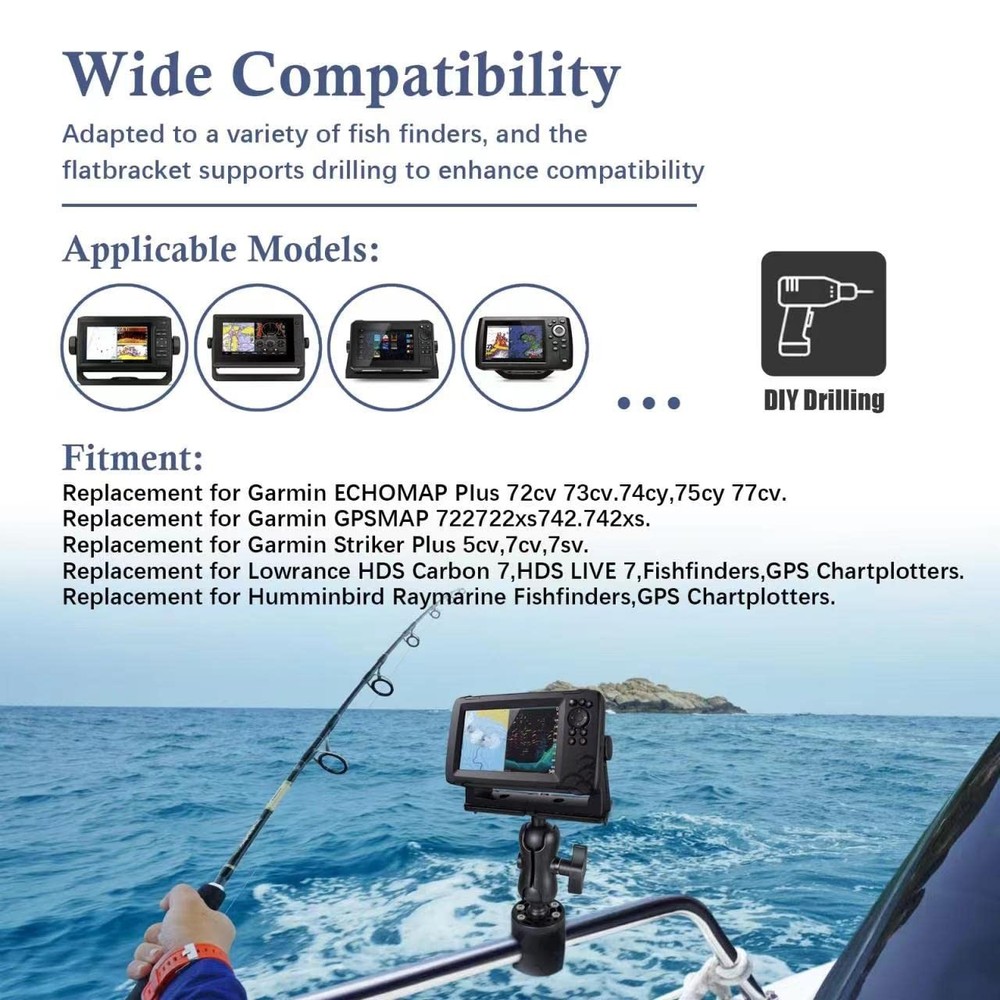 Fish Finder Mount Base Universal 360° Rotation Ball-Mount Fish Finder Bracket...