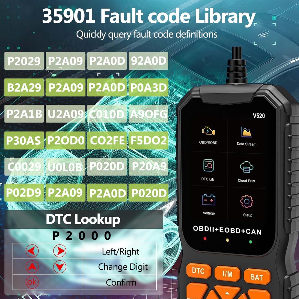 OBD2 Scanner Car Diagnostic Tool Dual UI Mode Read Clear Engine Light 35K+ Codes