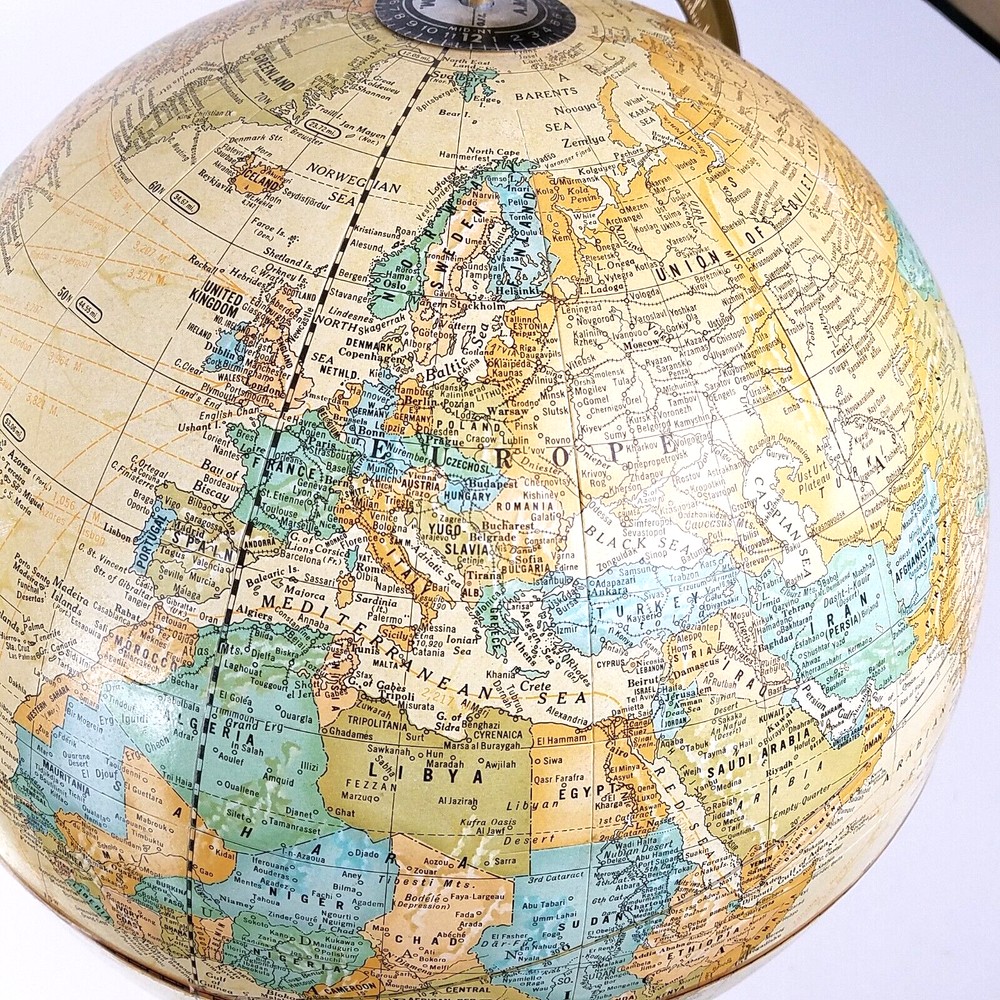 Vintage Crams Imperial World Globe No. 12 Includes USSR and Mongolia