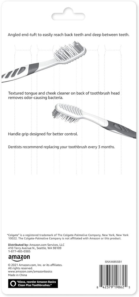 Amazon Basics Clean Plus Toothbrushes, Soft, Full, 10 Count, 1 Pack (Previously