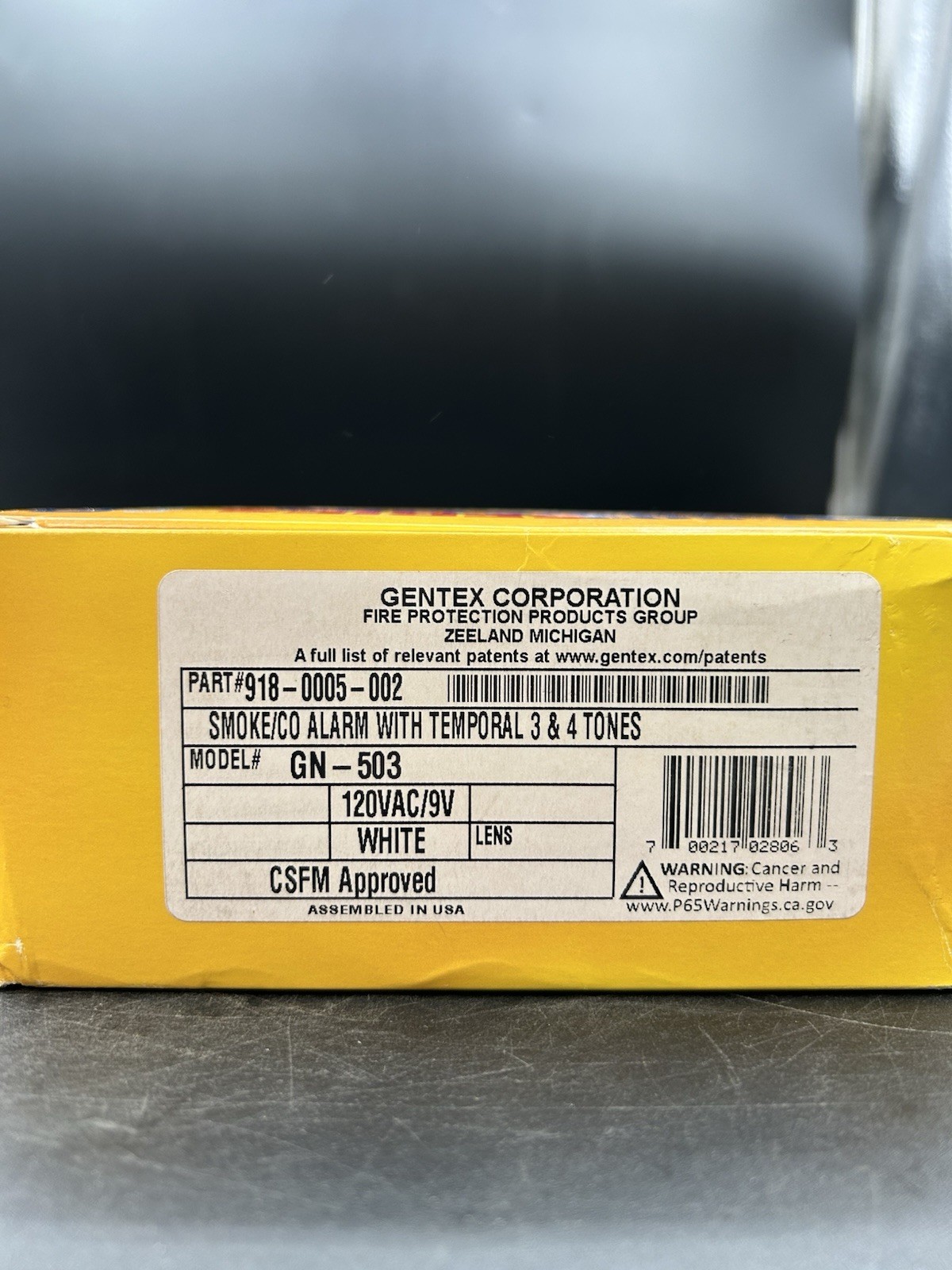 NIB Gentex GN-503 Smoke & CO Alarm 120VAC With 9VDC Battery Backup C01209/S1209