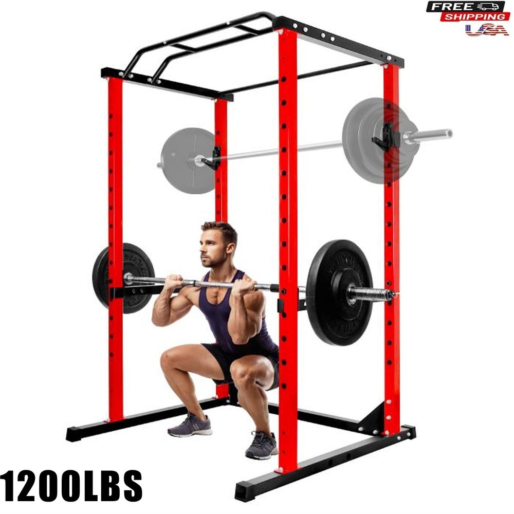 Power Cage, 1200lb Multi-Function Squat Rack Stand with Barbells 1.5x1.5" Frame