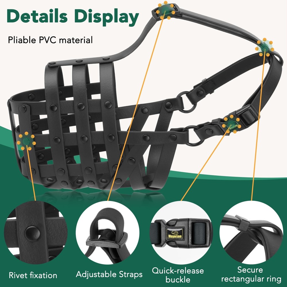 Dog Muzzle Medium Large Humane Basket Soft Lightweight Adjustable Black L