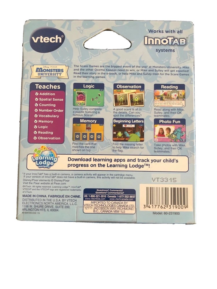 VTech InnoTab Learning Software Monsters University Problem Solving