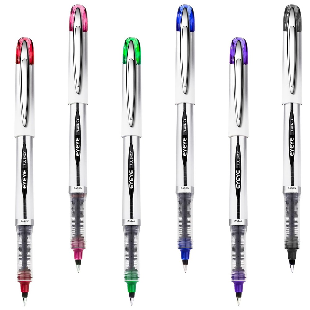 EYEYE Liquid Ink Rollerball Pen 0.7mm, 6 Assorted Colors Medium Multicolor