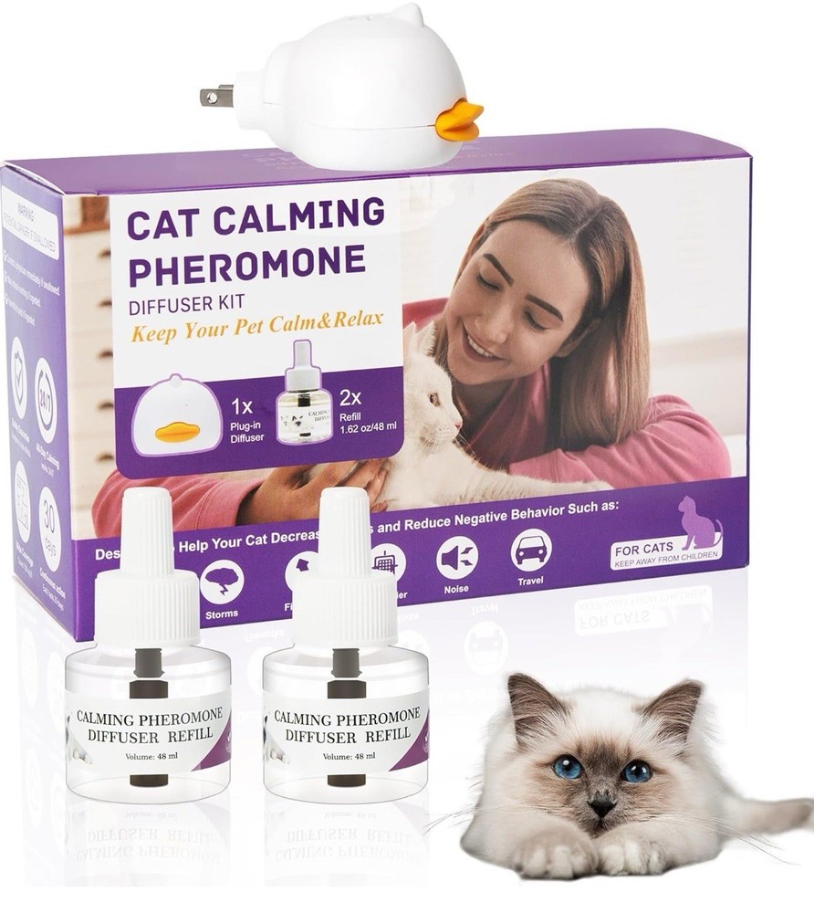 Cat Calming Pheromone Diffuser Kit Plug‑In with 2 Refills Anxiety Relief