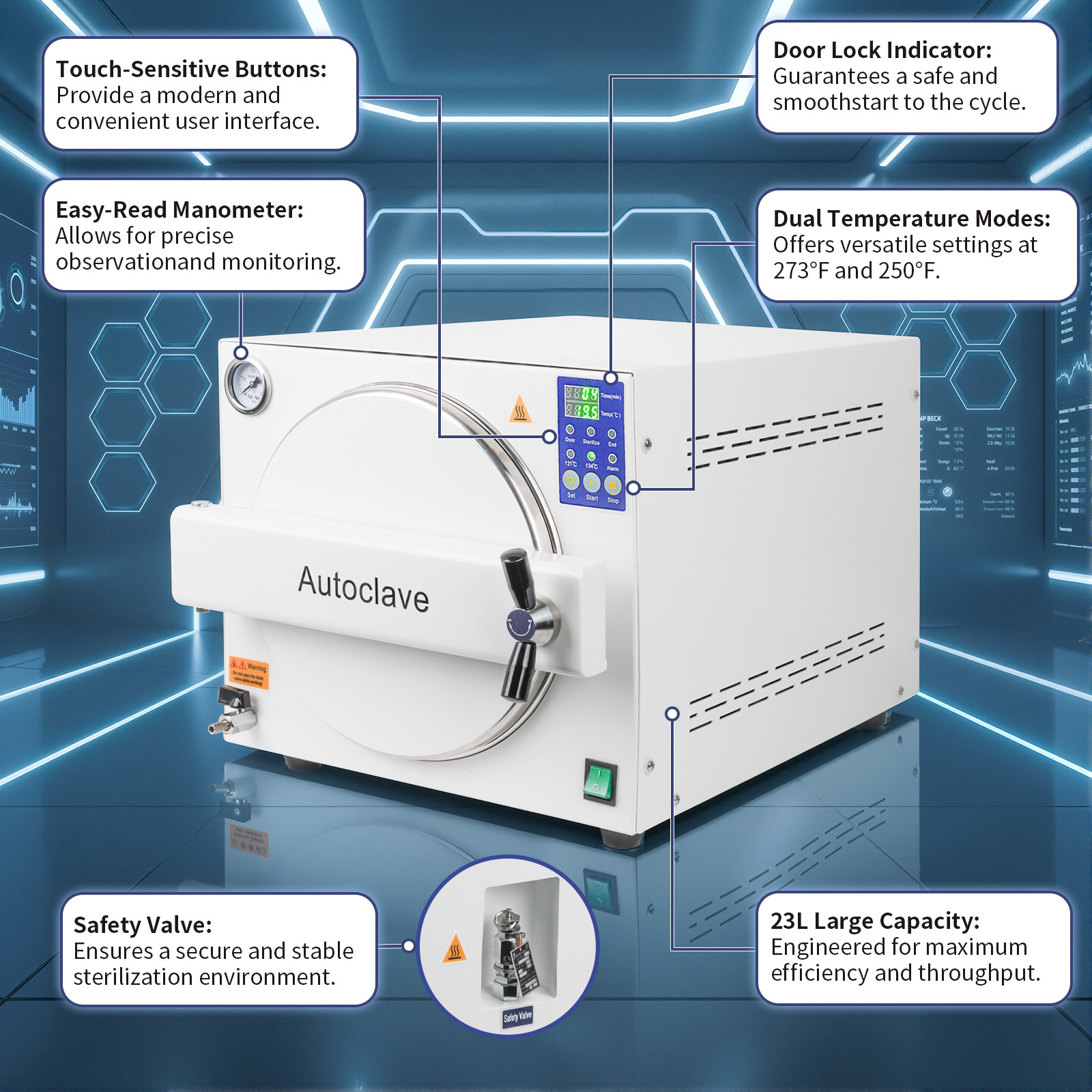 23L Dental Autoclave Steam Sterilizer Medical Dentist Surgical Sterilization USA