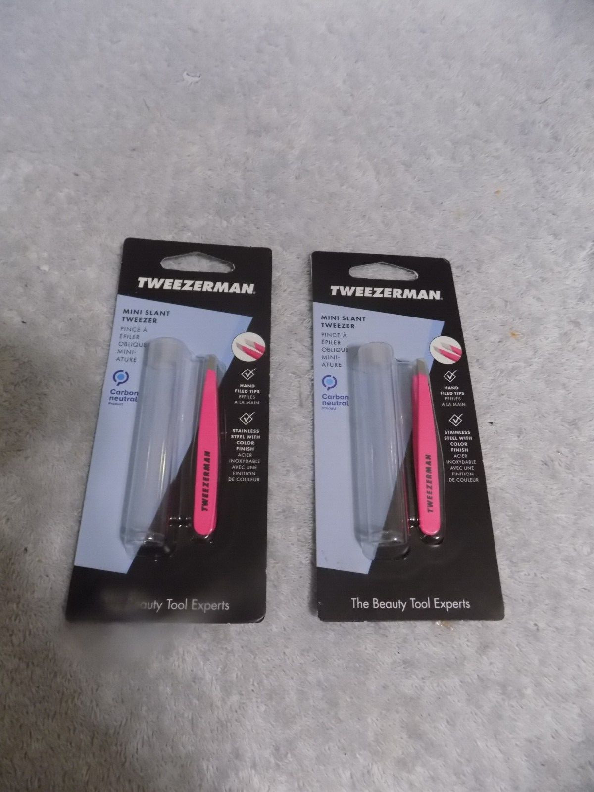 2 Tweezerman Mini Slant Tweezers With Case Pink New