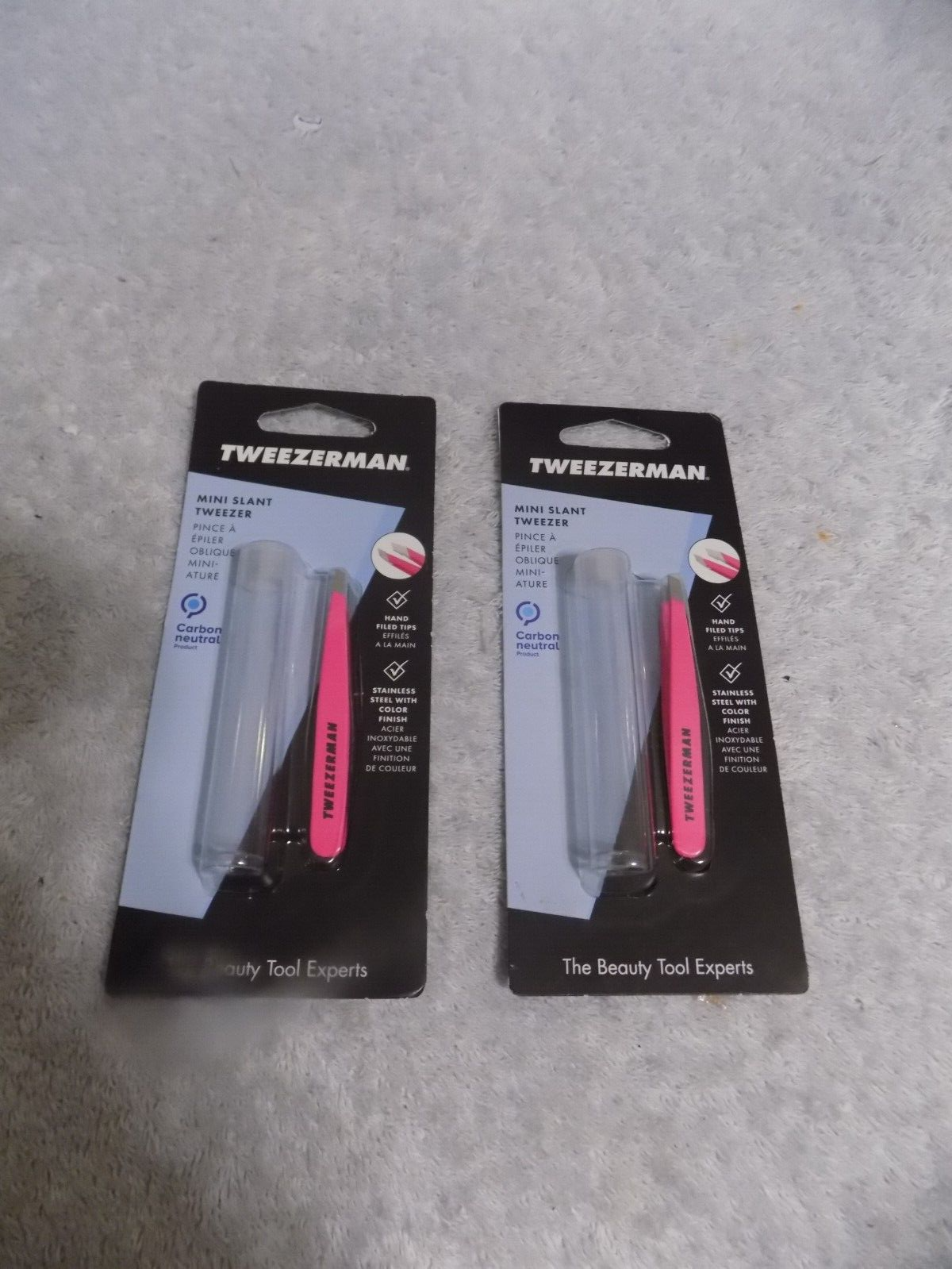 2 Tweezerman Mini Slant Tweezers With Case Pink New
