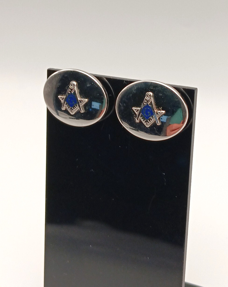 Cuff Links, 1/2" Silver tone, oval Masonic