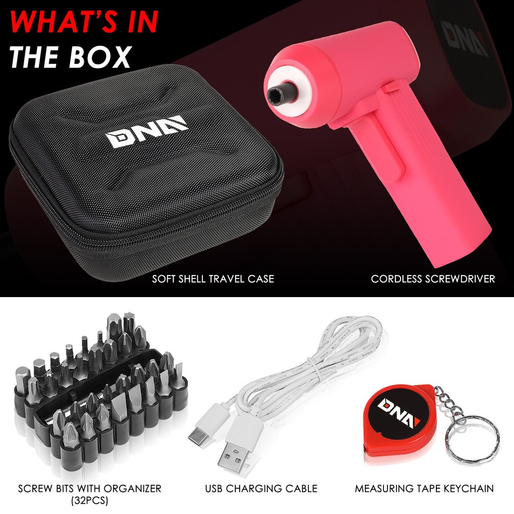 LED Cordless Electric Screwdriver 32Pc Driver Bits Power Tool Kit w/Case Pink