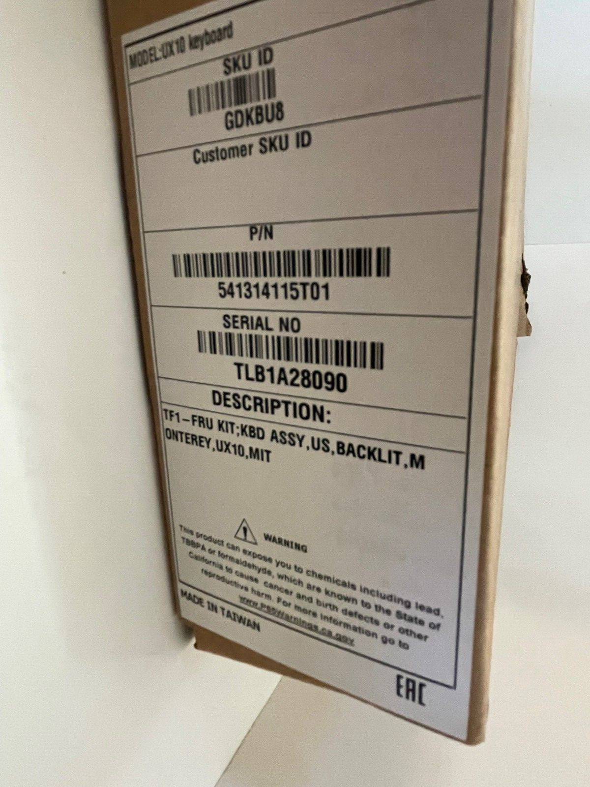 Getac UX10 Detachable US Keyboard TF1-FRU KBD ASSY, US, BACKLIT NEW