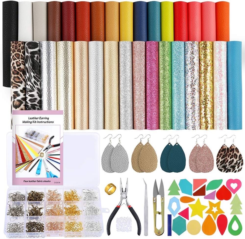 Caydo 32 Pieces Leather Earring Making Kit Complete DIY Craft Earring Making Kit