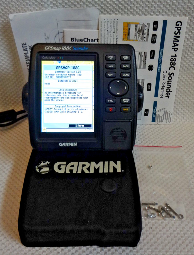GARMIN GPSMAP 188C SOUNDER  CHART PLOTTER FISHFINDER GPS w/ MANUALS KNOBS COVER