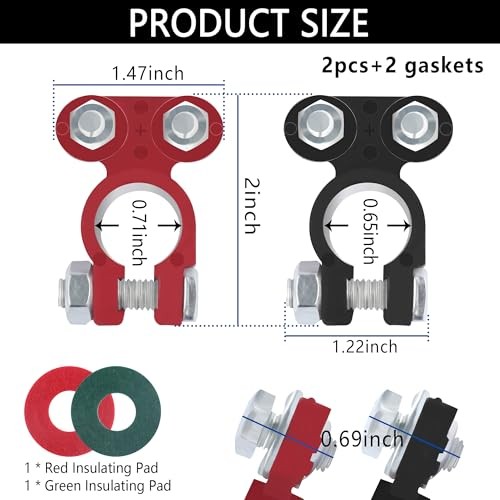 2PCS Adjustable Car Battery Terminal Connectors,Galvanized Negative/Positive