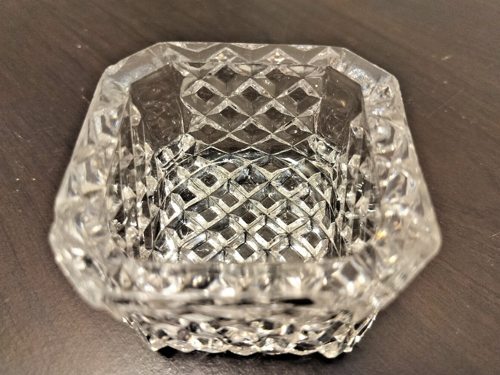 Vintage Pressed Glass Salt Cellar Dish Square Cut Pattern Small Condiment