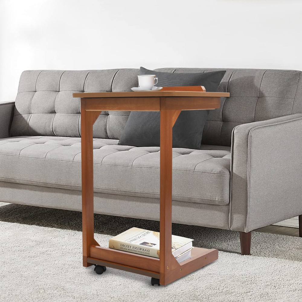 C-shaped Table Couch Table Sofa Bed Side Table W/ Wheels 40*40*63cm 0-40° Angle