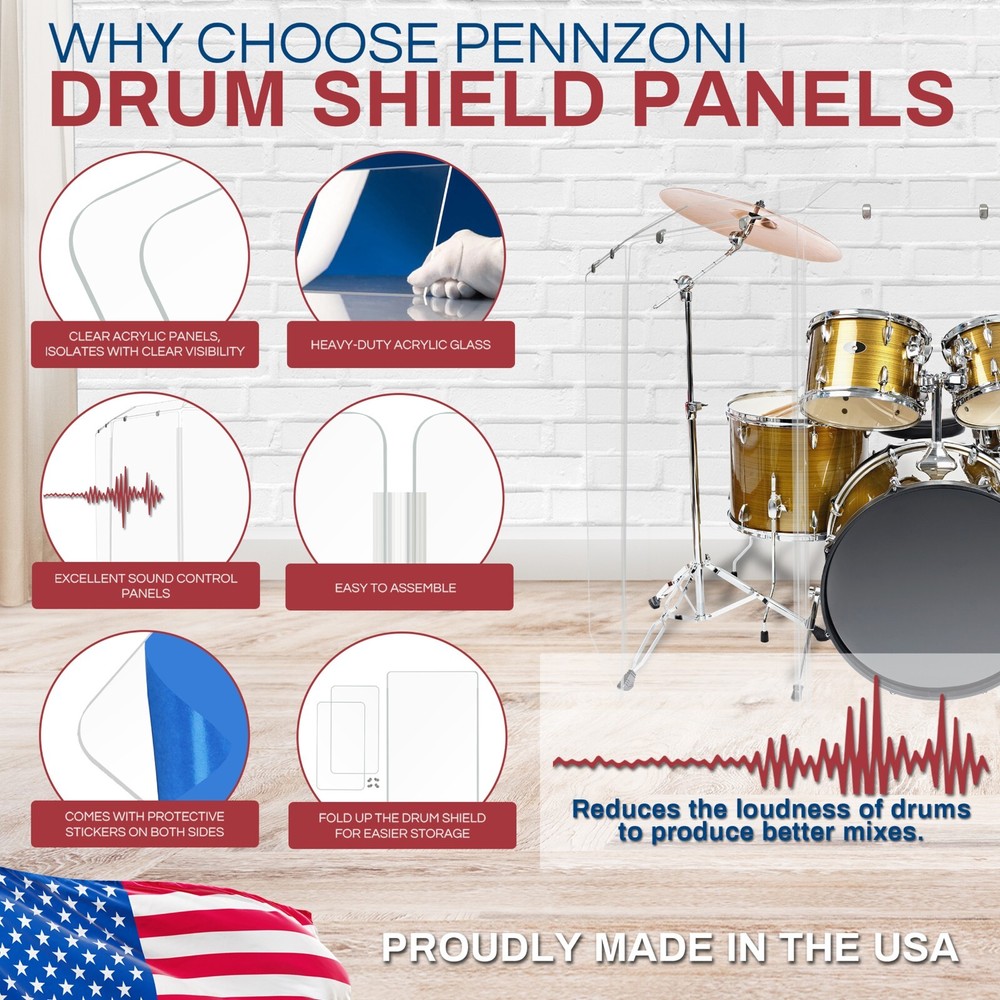 Acrylic Drum Shield Drum Screen DS2D L with Full length Hinges Total Height 5ft