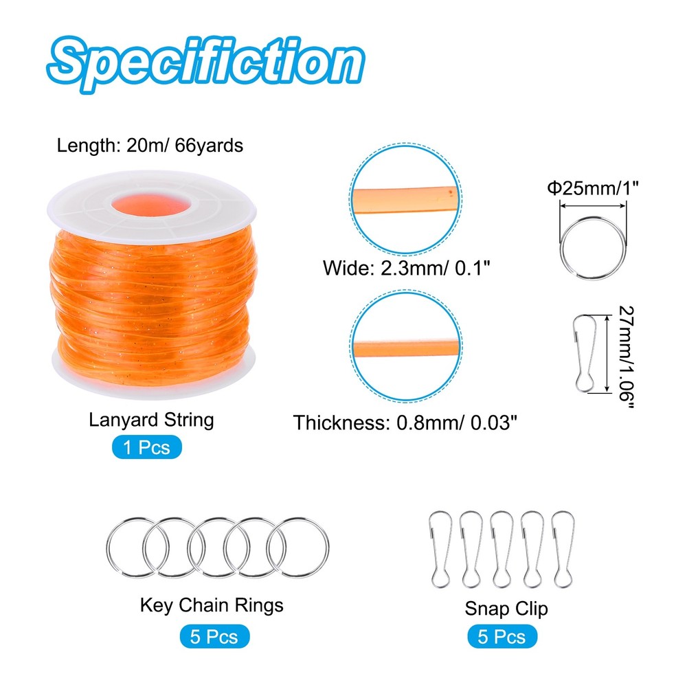 Lanyard String Kit, Glitters Lacing Cord with Accessories, Orange