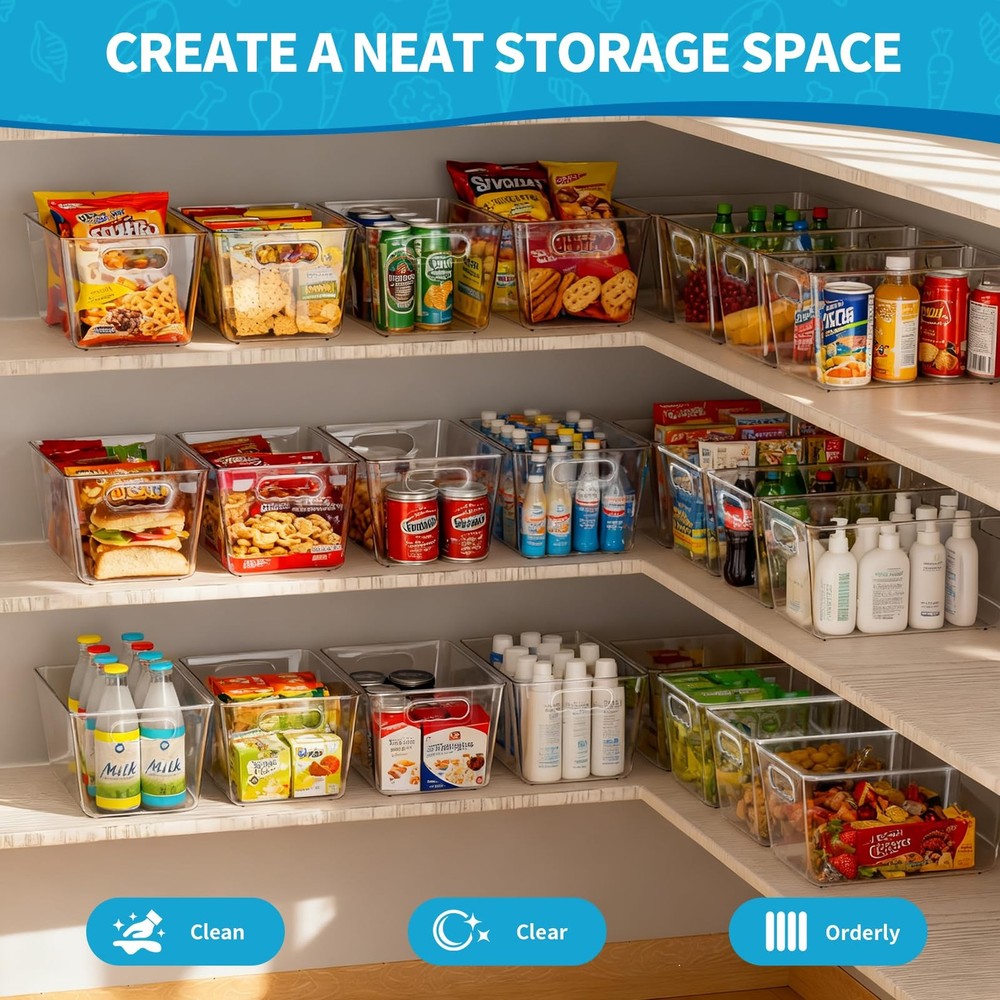 Clear Plastic Storage Bins 4-Pack Stackable Pantry Organizers and Containers