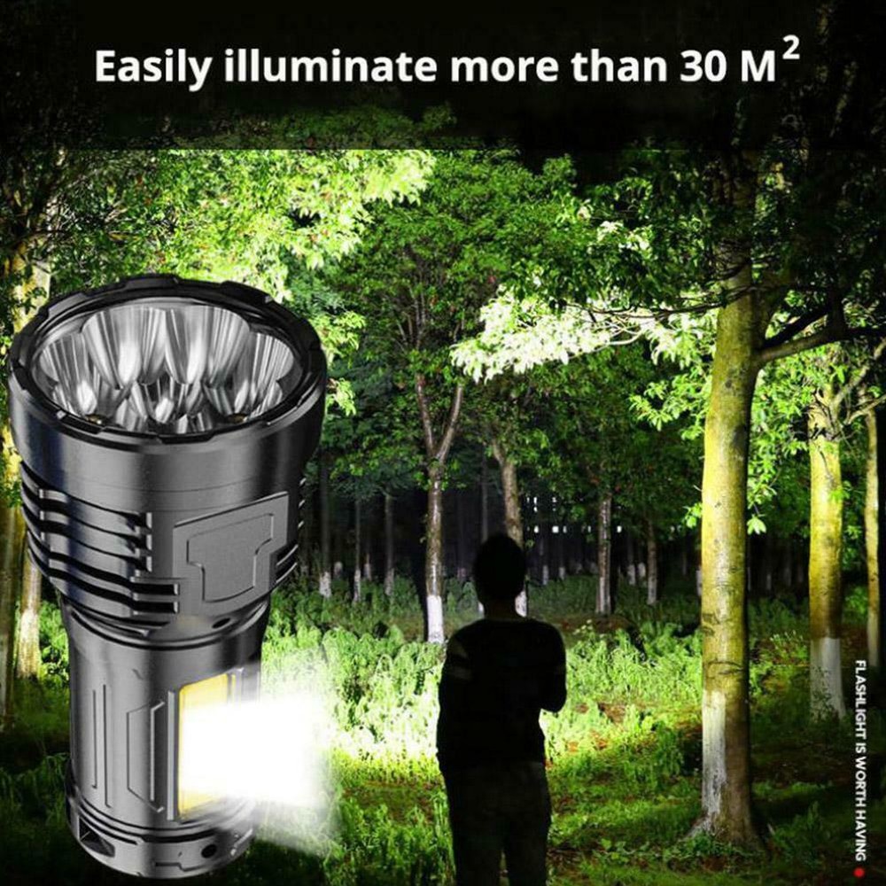 Super Bright LED Tactical Flashlight USB Rechargeable Work Light COB Side Light