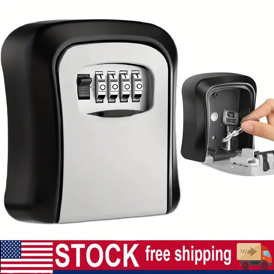 Key Lock Box Wall Mounted, 4 Digit Combination Lockbox For Outside, House Keys