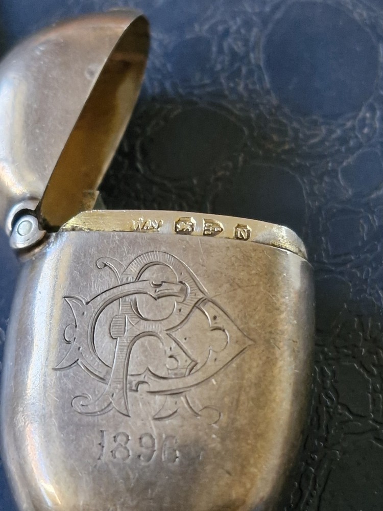 Victorian 1896 Solid Silver Vesta Case,Chester Hallmarked,William Neale + Chain.