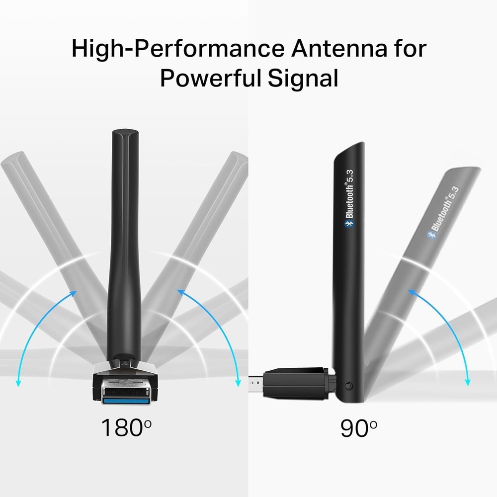 Bluetooth 5.3 USB Adapter - Long Range Receiver with Adjustable Antenna for PC