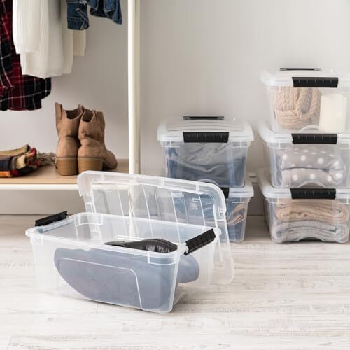 USA 13 Qt Stackable Plastic Storage Bins with Lids, 6 13 Qt. - 6 Pack Clear