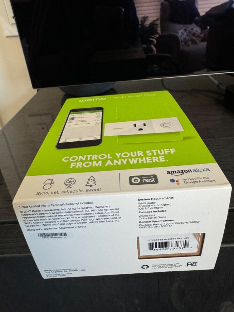 Wemo Mini Smart Plug WiFi Enabled, Works w/ Alexa, Google Assistant & Apple NEW