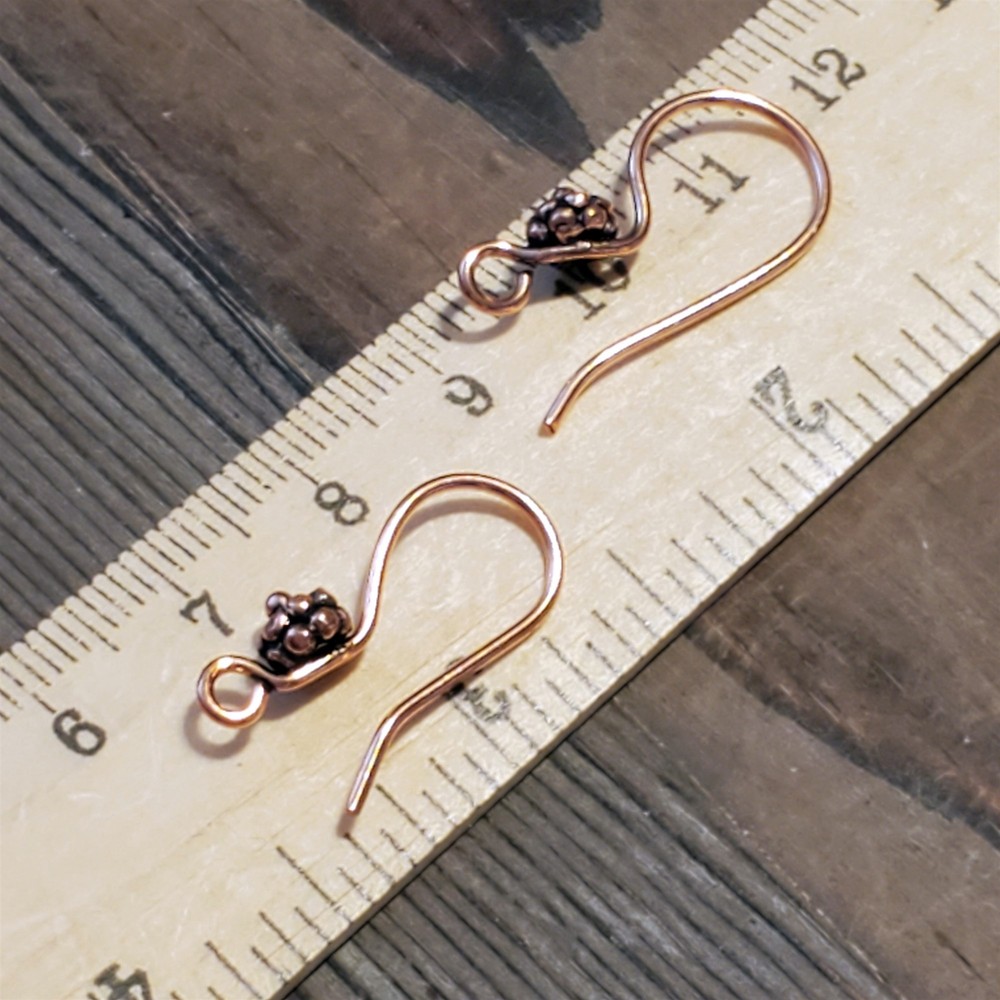 Fancy Handcrafted India Solid Copper Bali Bead Ear Hooks Earring Wires 10 pcs
