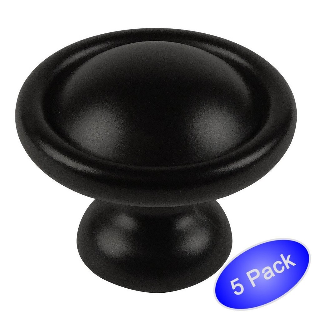 *5 Pack* Cosmas Cabinet Hardware Flat Black Round Cabinet Knobs #9501FB