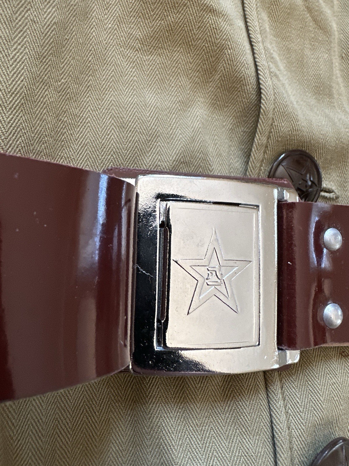 Rare 1950’s Chinese Army Type 58 Uniform HBT Tunic Lot With Belt And Pin /Patch