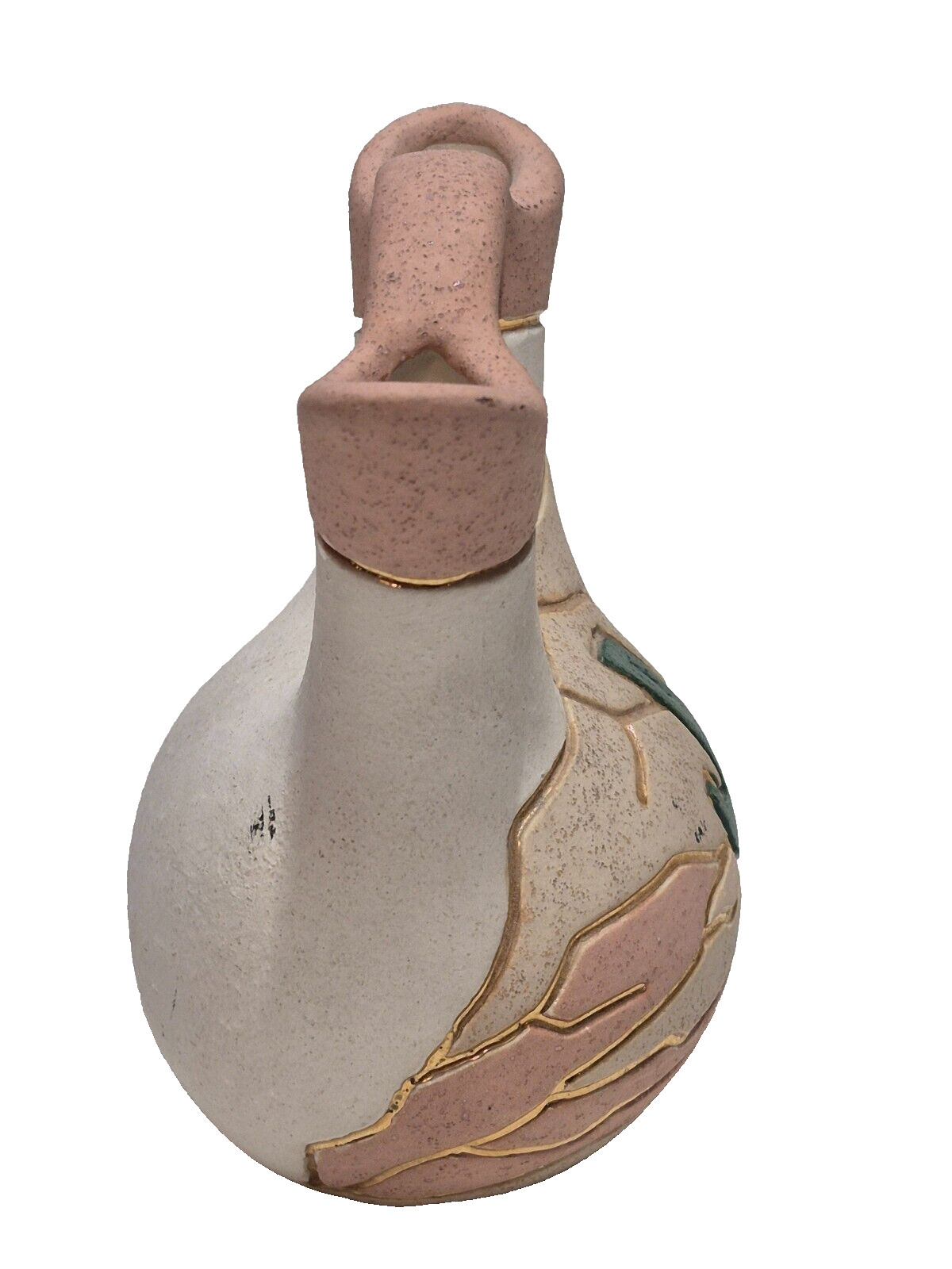 Native American Navajo Art Pottery Wedding Vase Signed Cactus With Gold Accents