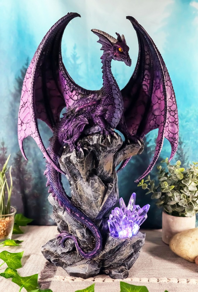 Large Hoarfrost Twilight Dragon Guarding LED Light Crystal Elements Statue