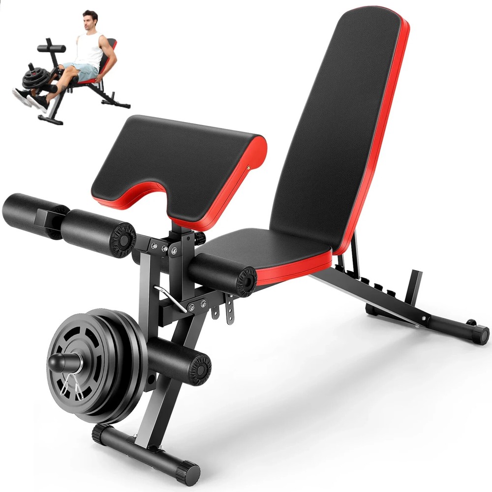 Weight Bench Adjustable Foldable Strength Training Full Body Workout with Wheels