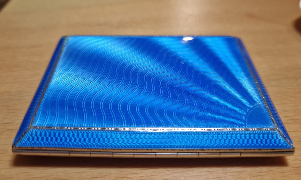 STUNNING BLUE ENAMEL SOLID SILVER CIGARETTE CASE ref 1443
