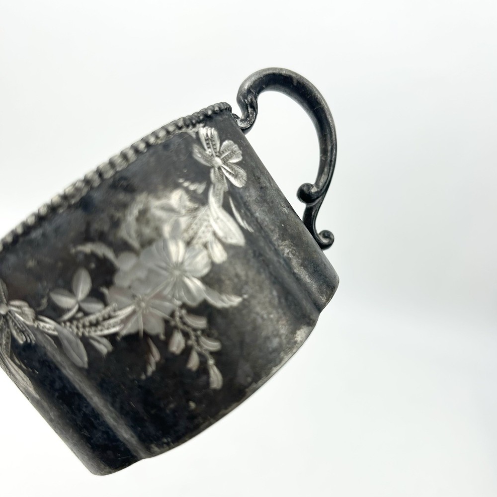 Antique Rockford Silver Plate Quatrefoil Etched Small Cup #3211